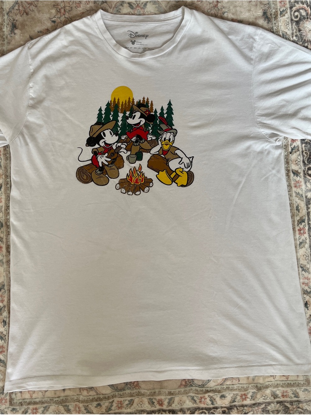 Disney Mens XL Light Blue Mickey, Minnie & Donald Campfire Graphic Tee